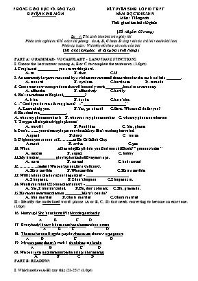 Đề tuyển sinh vào Lớp 10 THPT môn Tiếng Anh - Năm học 2018-2019 - Phòng giáo dục và đào tạo huyện Kinh Môn (Có đáp án)